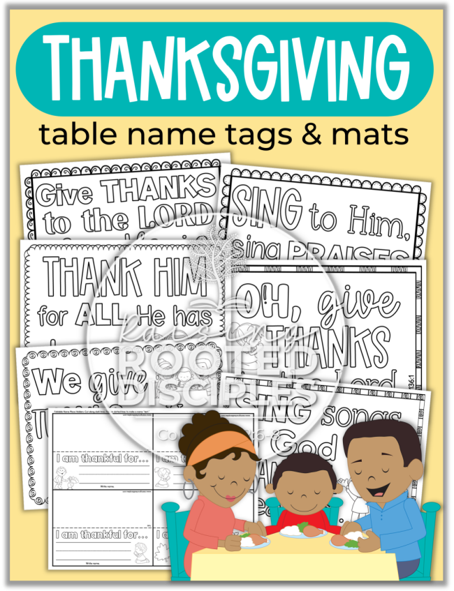 Printable Thanksgiving Table Decorations ~ Place Mats & Name Tags ~ Raising Rooted Disciples